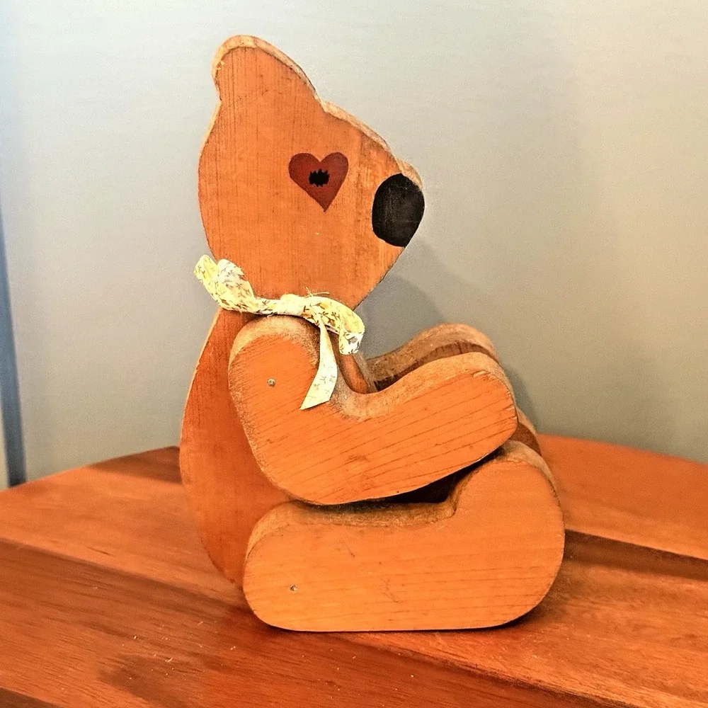 Handmade Folk Art Wooden Bear Jointed Articulated Shelf Sitter 10.5